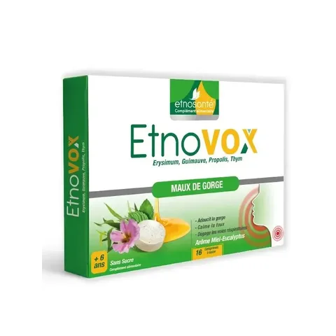 Etnosante Etnovox Maux de Gorge Miel Eucalyptus 16 Comprimes