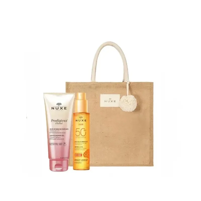 NUXE Sac Sun Huile Bronzante SPF50+ 150ml+prodigieux Floral Gelée de Douche 200 ml (offert)