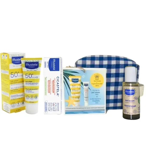 MUSTELA Trousse Bleu Lait Solaire 100ml+cicastela Crème Réparatrice 40ml+gel Lavant Bio 45 ml (offert)