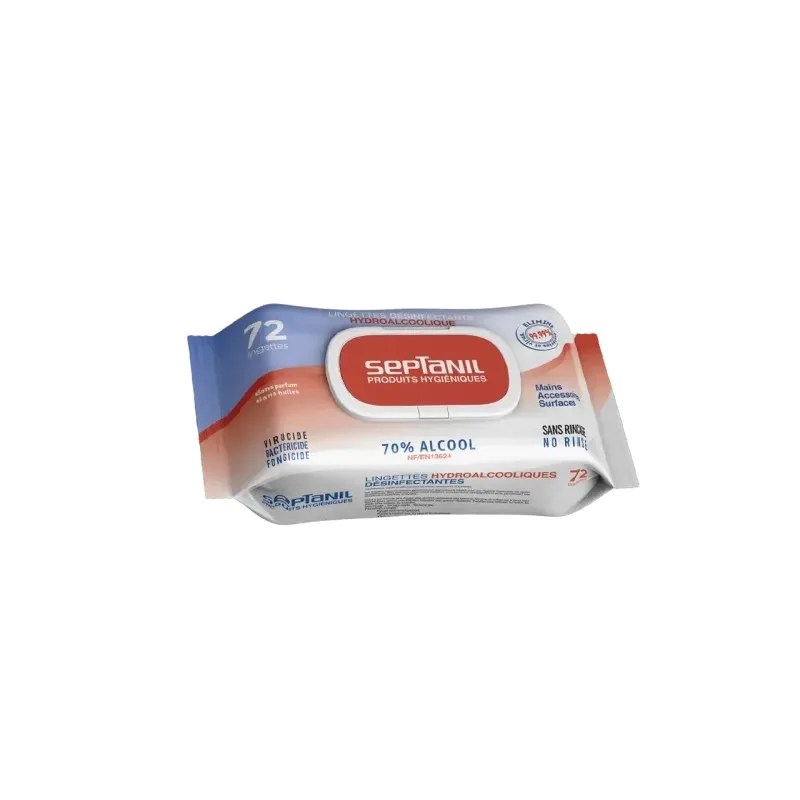 SEPTANIL Lingettes Desinfectantes Solution Hydroalcoolique 70% Alcool 72 Lingettes