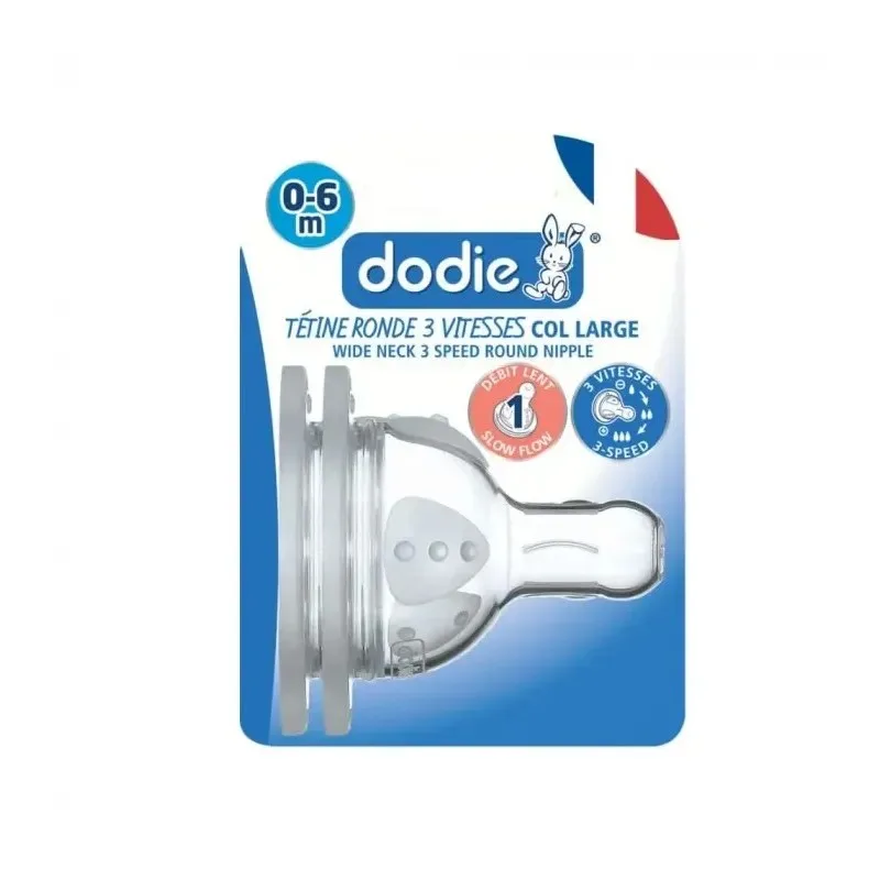DODIE Tétines Plates Col Large 3 Vitesses 0-6 Mois X2