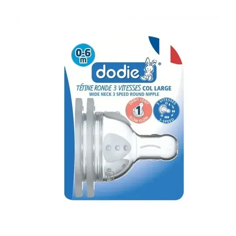 DODIE Tétines Plates Col Large 3 Vitesses 0-6 Mois X2