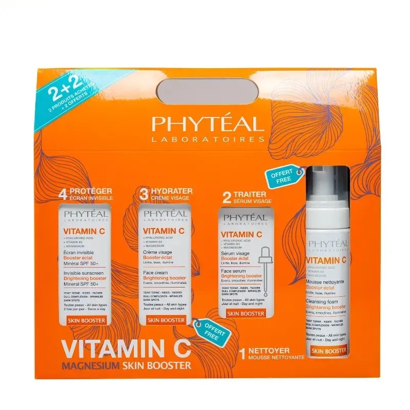 PHYTÉAL Coffret Vitamine C Sérum Visage + Écran Invisible + Mousse et Crème