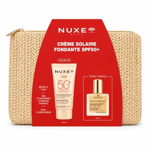 NUXE Crème Solaire Fondante Visage SPF50+ et Huile Prodigieuse 10 ml avec Trousse