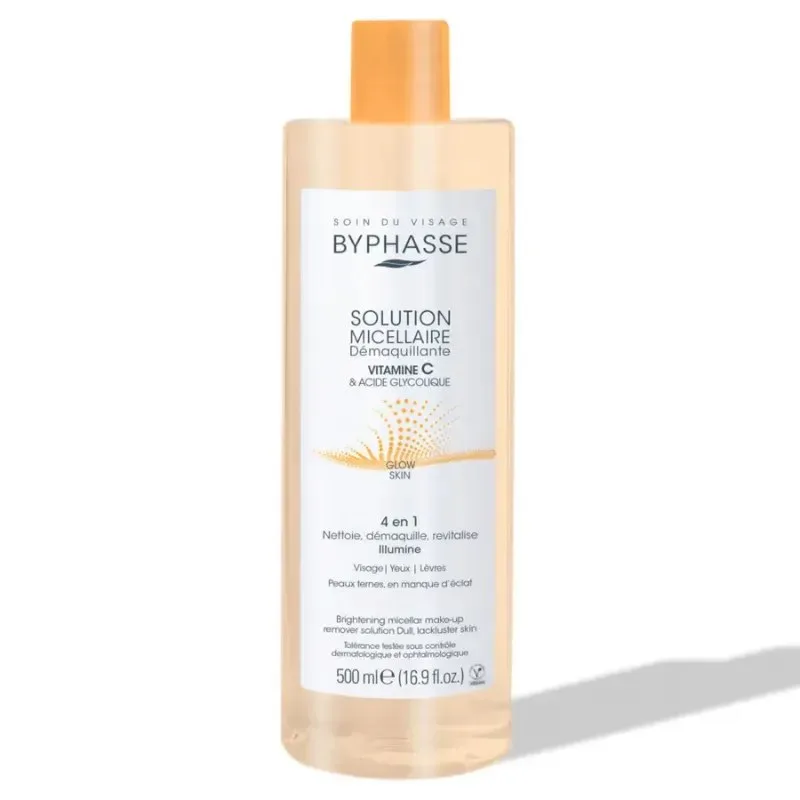 BYPHASSE Solution Micellaire Démaquillante Vitamine C et Acide Glycolique 500 ml