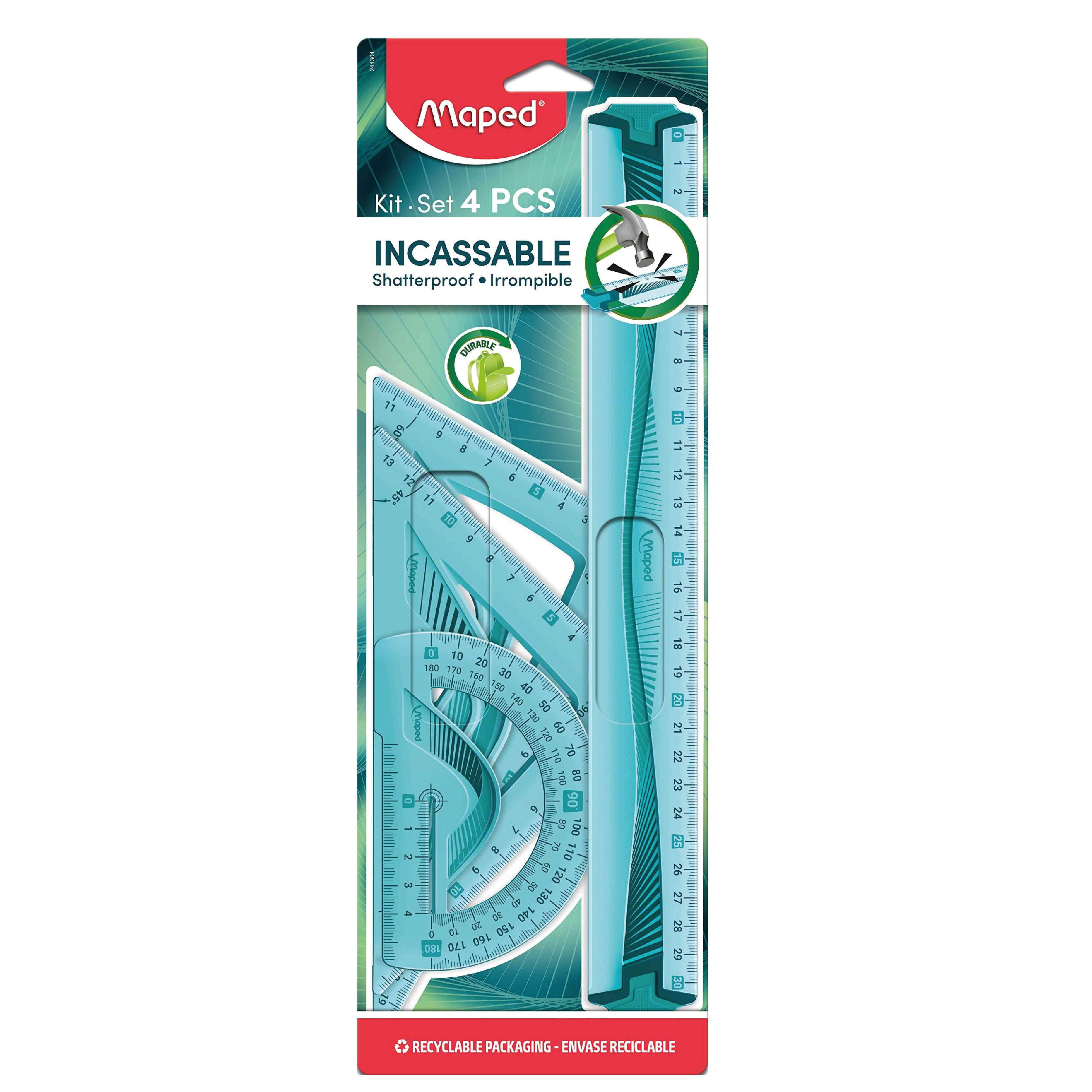 Kit de Traçage Maxi 30 CM Unbreakable – Kit de Géométrie 4 Pièces Incassable – Maped