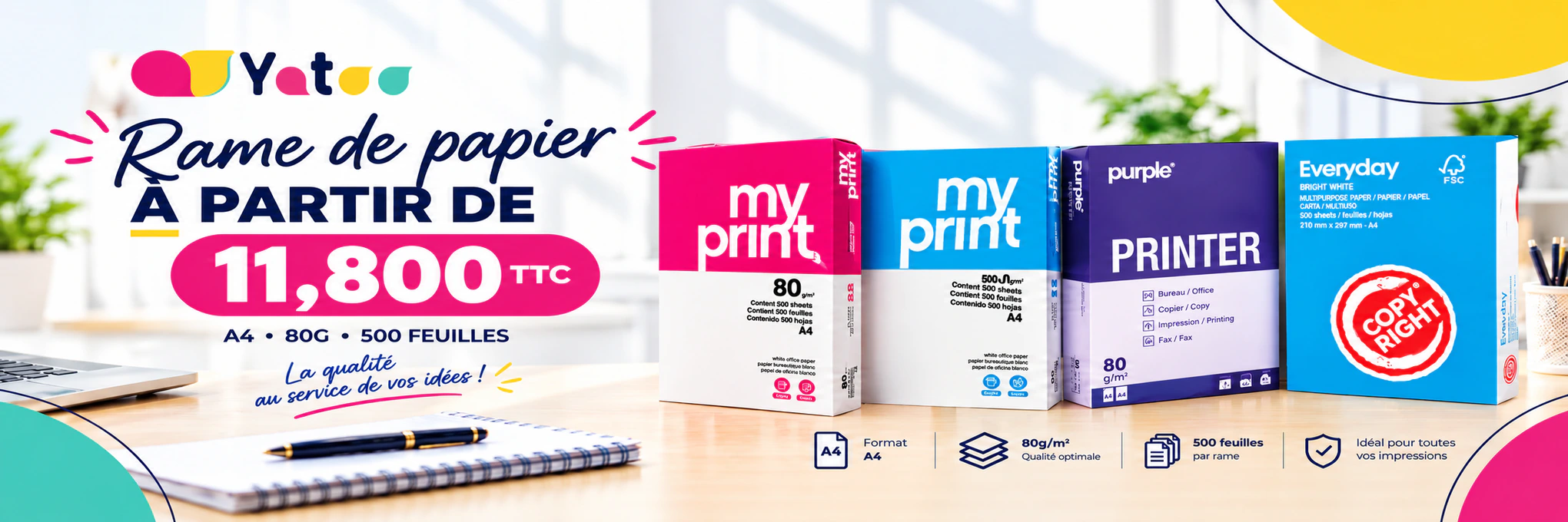 Rame de papier A4, 80 g/m², 500 feuilles